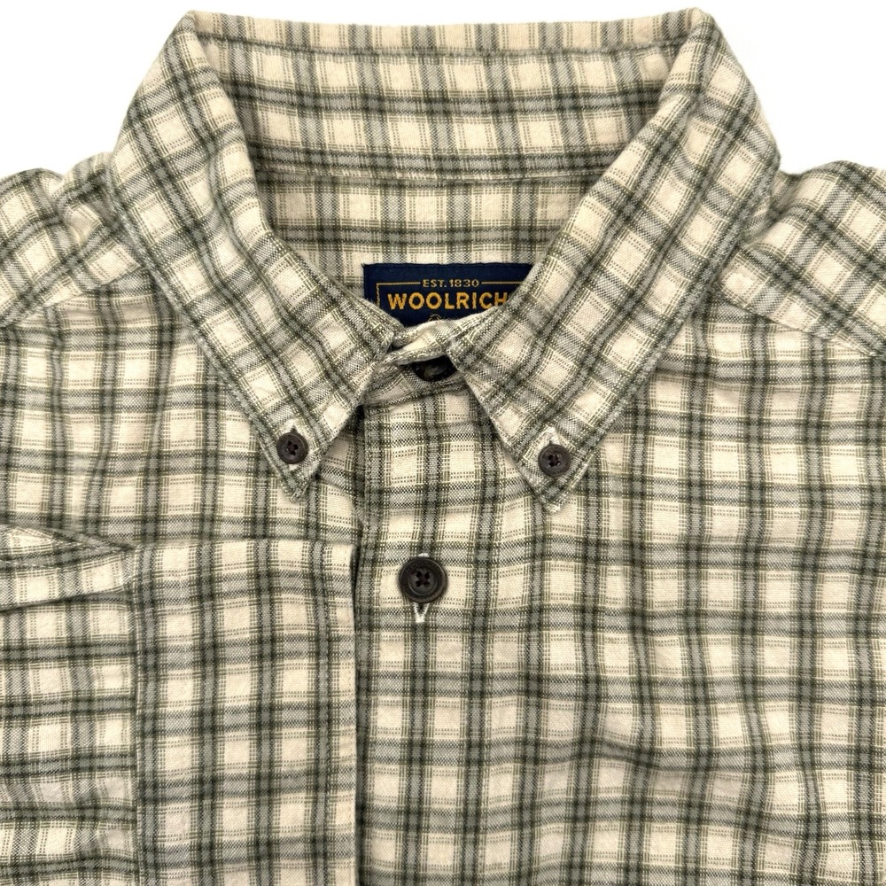 Woolrich Shirt Mens Medium Green Plaid Button Down Long Sleeve Cotton Outdoor